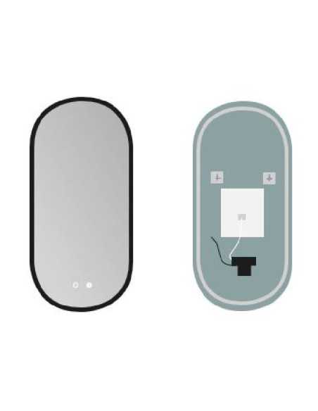 Espejo TOKYO Antivaho con Luz marco negro. Trasera